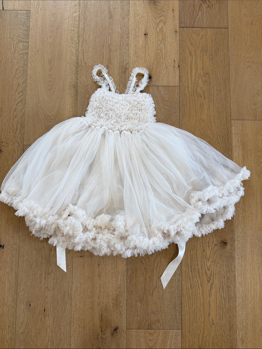 Ruffle Butts Cream Tulle Ruffle Strap Party Dress